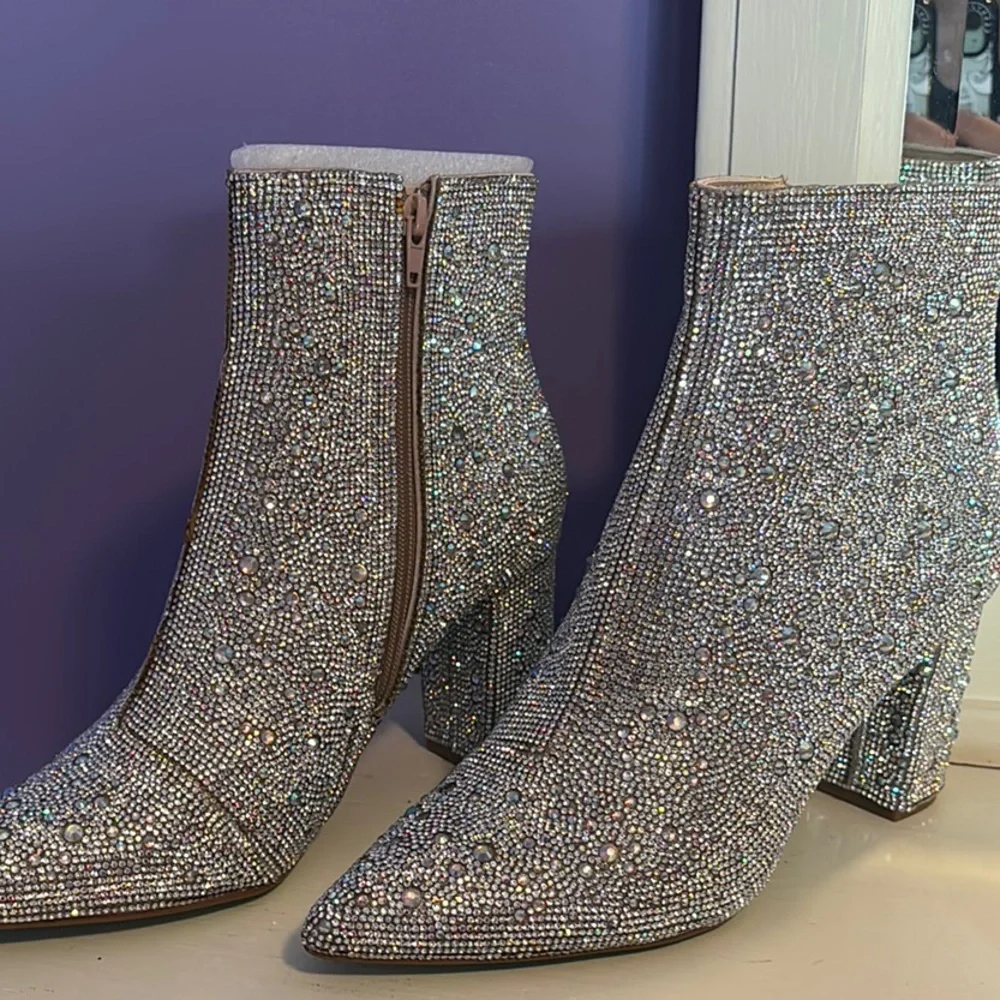 Sparkling Rhinestone Ankle Boots - Picture 1 of 6